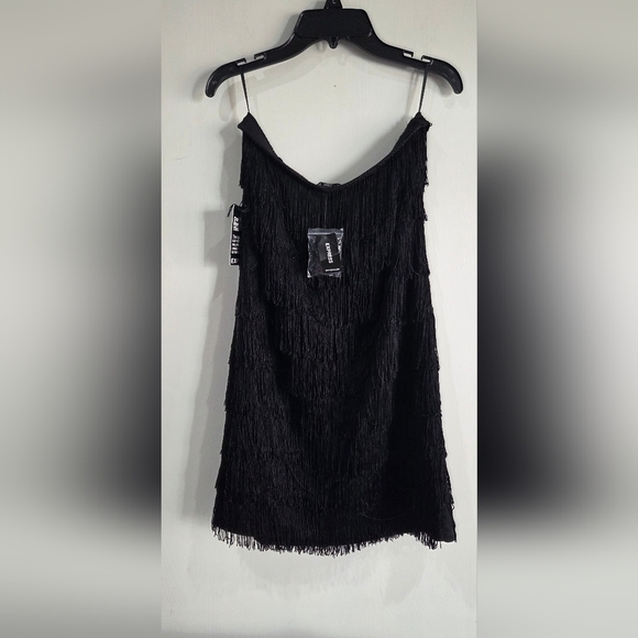 Express Elegant Black Fringe Midi Dress Size 6 - Picture 4 of 6
